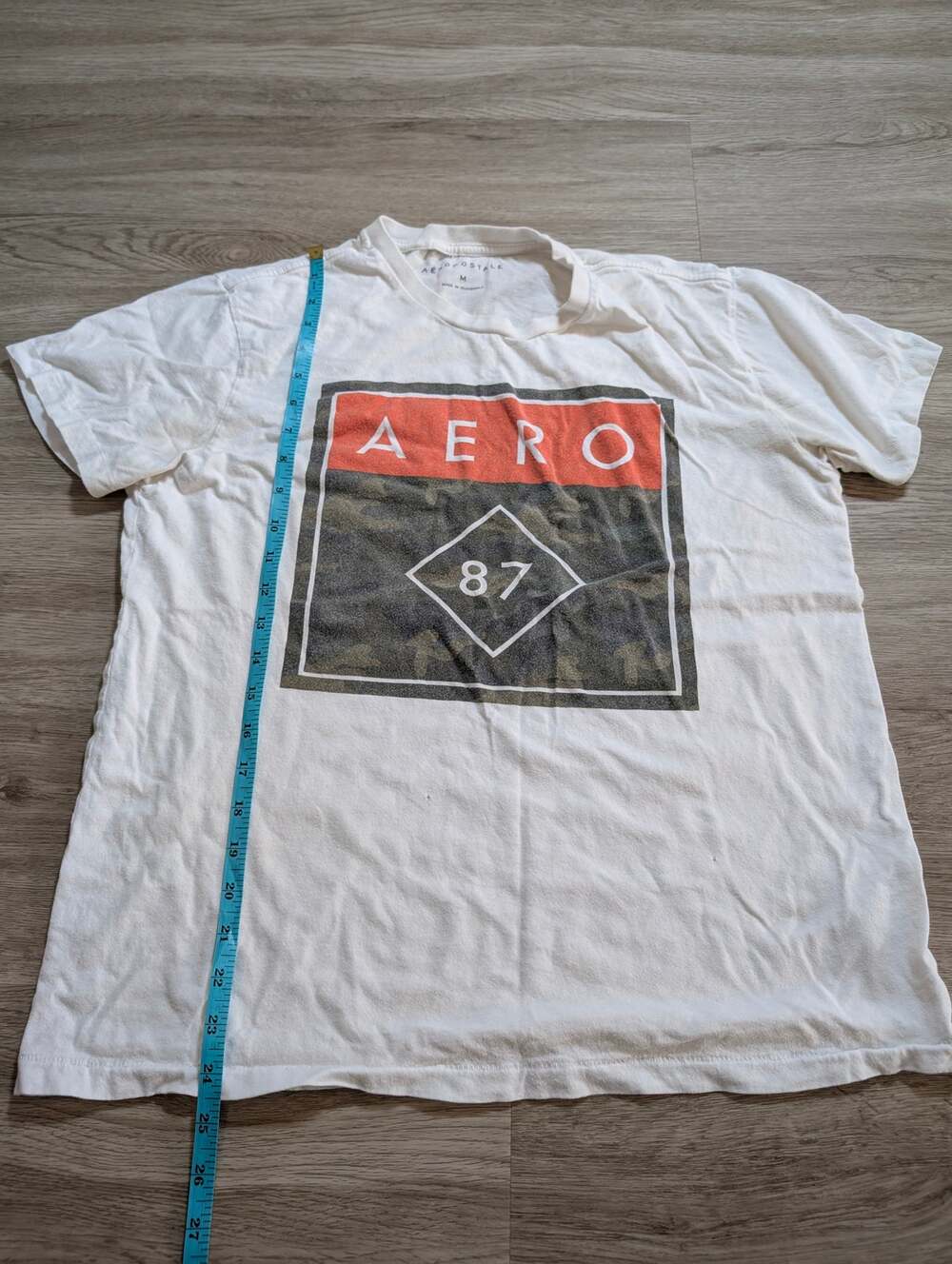 Aeropostale Mens White Size M Short Sleeve Graphic Tee Aero 87 Camo Box Logo